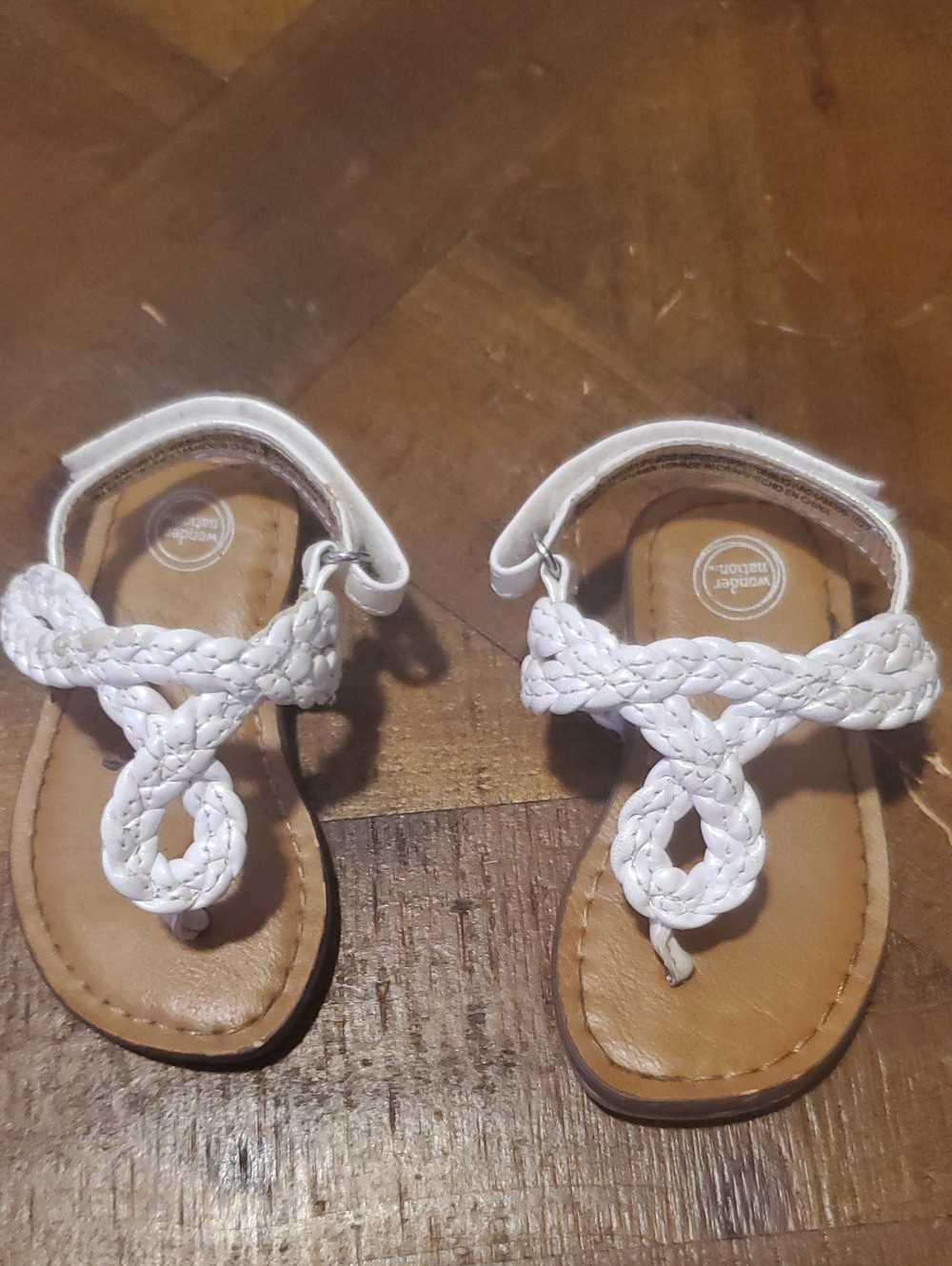 wonder nation White Braided Toe-Loop Sandals with Hook-and-Loop Ankle Strap